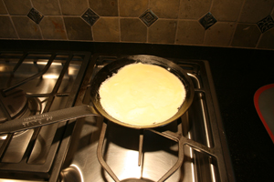 crepe batter in pan